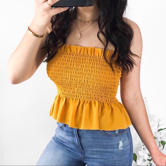 yellow smocked top
